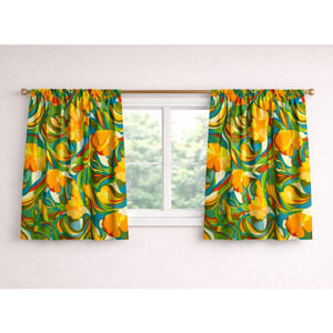 Colorful Floral Window Panels Set of 2 Orange Blue Green 27x40 Handmade Retro